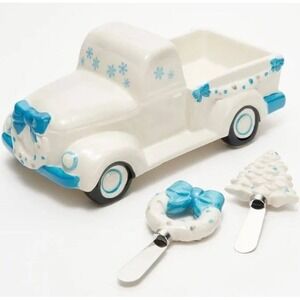 Temp-Tations Holiday Dip Truck‎ with 2 Spreaders White Blue Christmas Festive